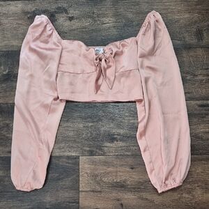 Princess Polly Dusty Pink Tie-Front Puff Sleeve Crop Top